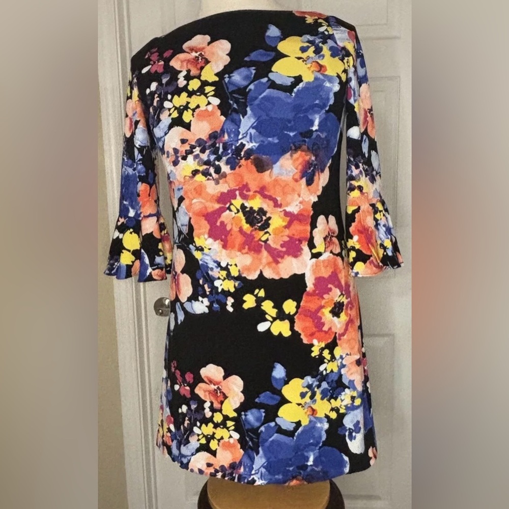 TAHARI Arthur S Levine Floral Short Flare Sleeve Dress-Womens US Size 4